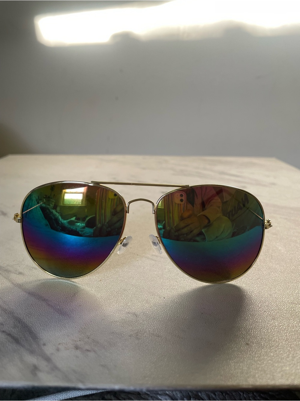 Men's Gold Aviator Sunglasses with Mirrored Multi-Color Lenses